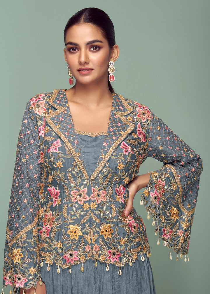 Slate Grey Chinon Top with Skirt