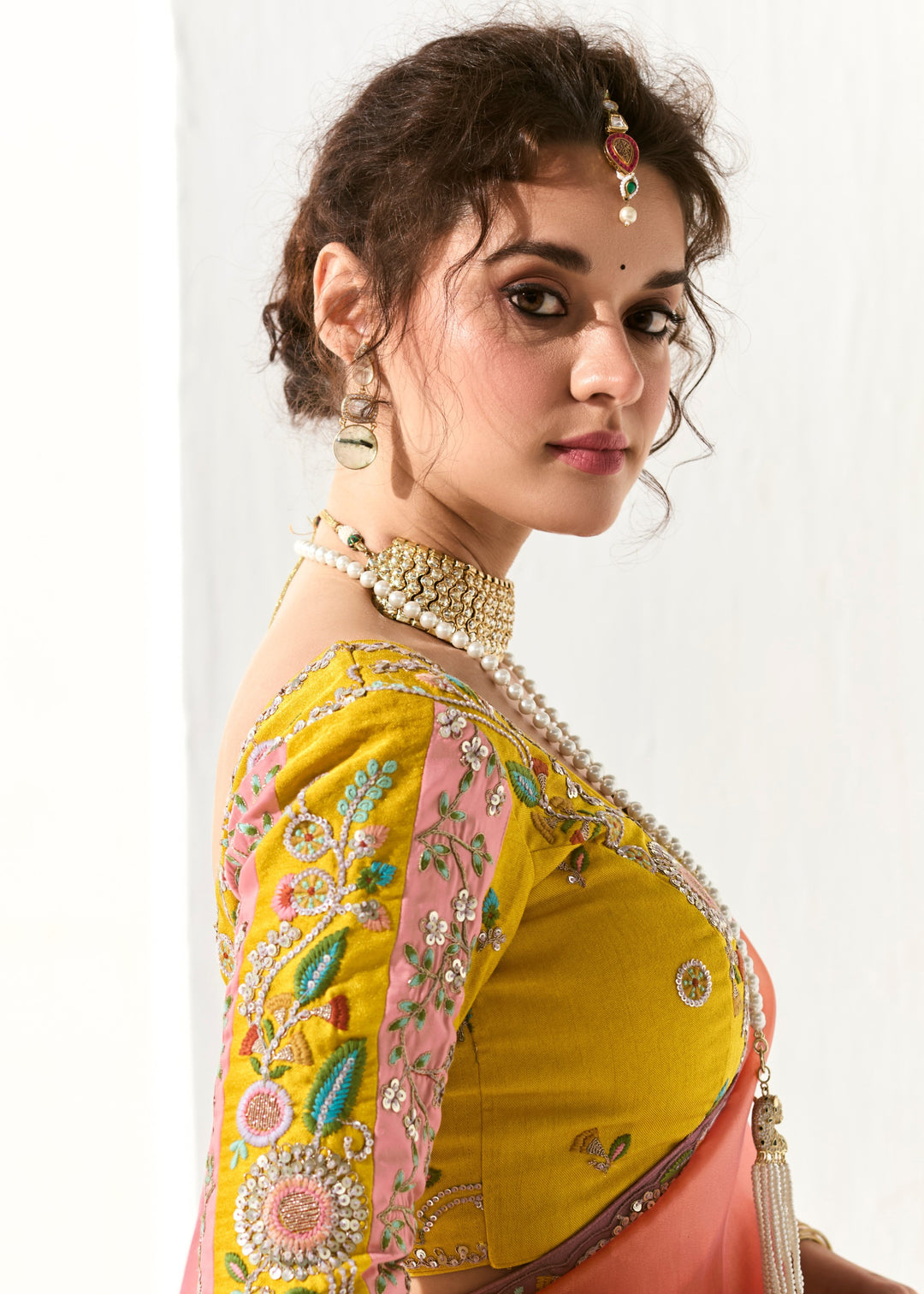 Peach & Purple Organza Tissue Silk Saree