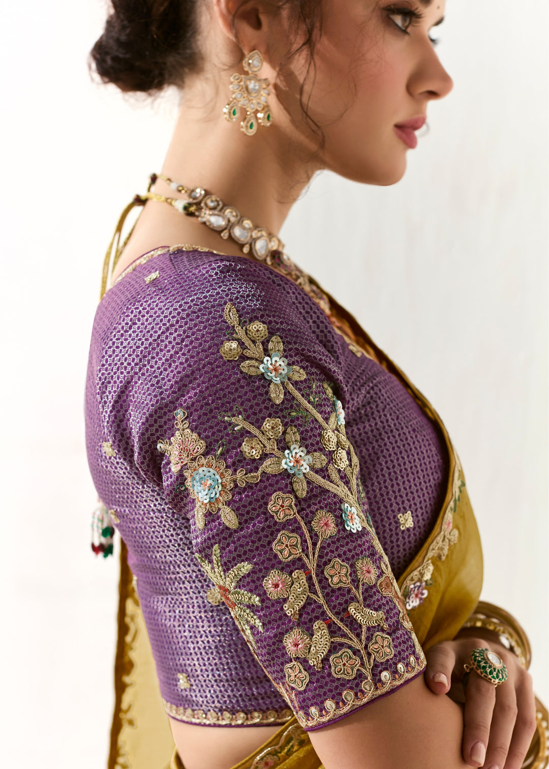 Saffron Yellow Organza Tissue Silk Saree