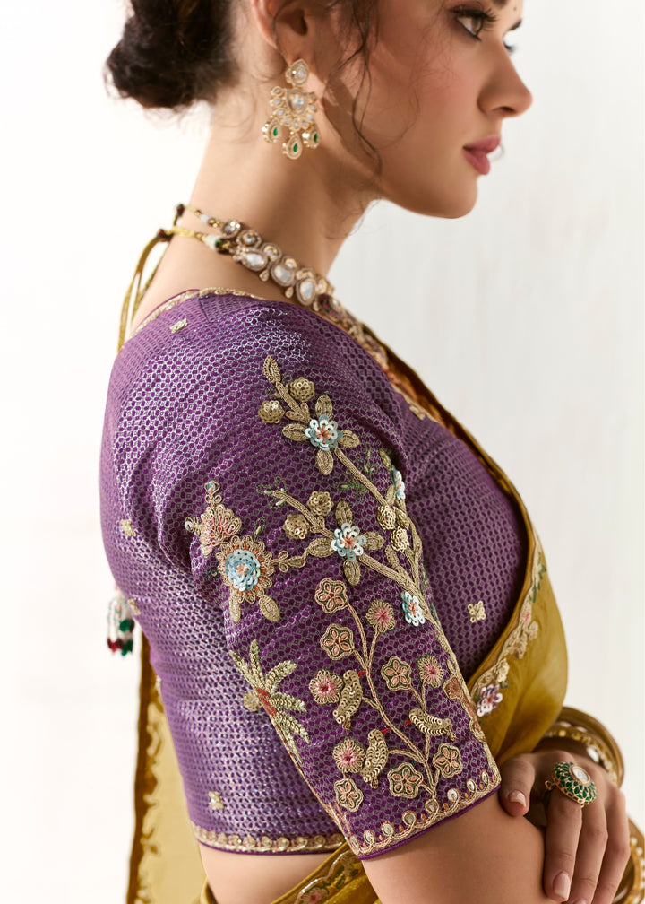 Saffron Yellow Organza Tissue Silk Saree