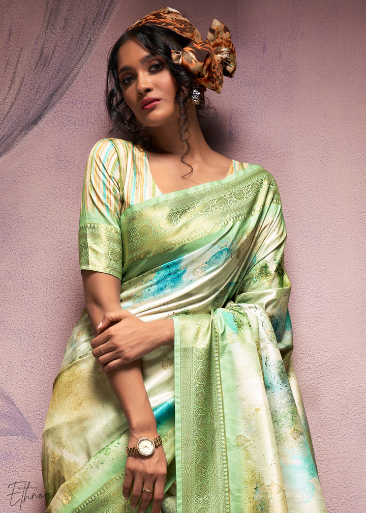 Apple Green Handloom Weaving Silk Saree