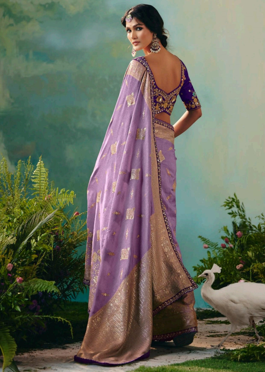 Lavender Pure Viscose Dola Silk Saree with Zari Weaving & Embroidered Blouse : Top Pick