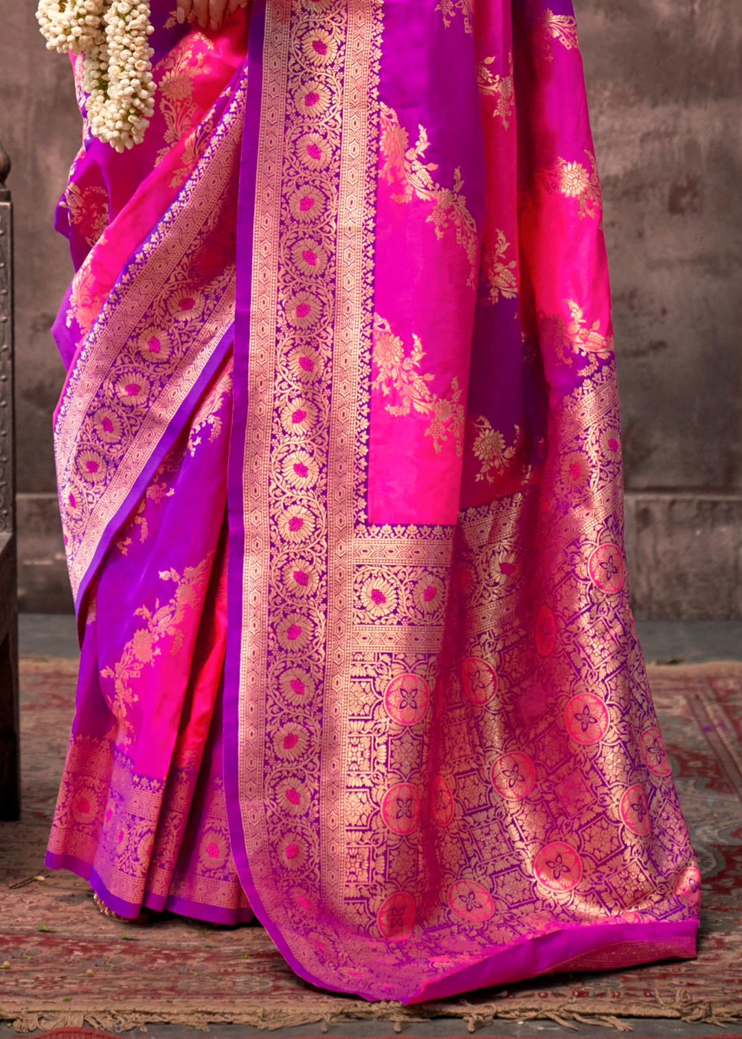 Pink & Purple Rangkaat Handloom Silk Saree
