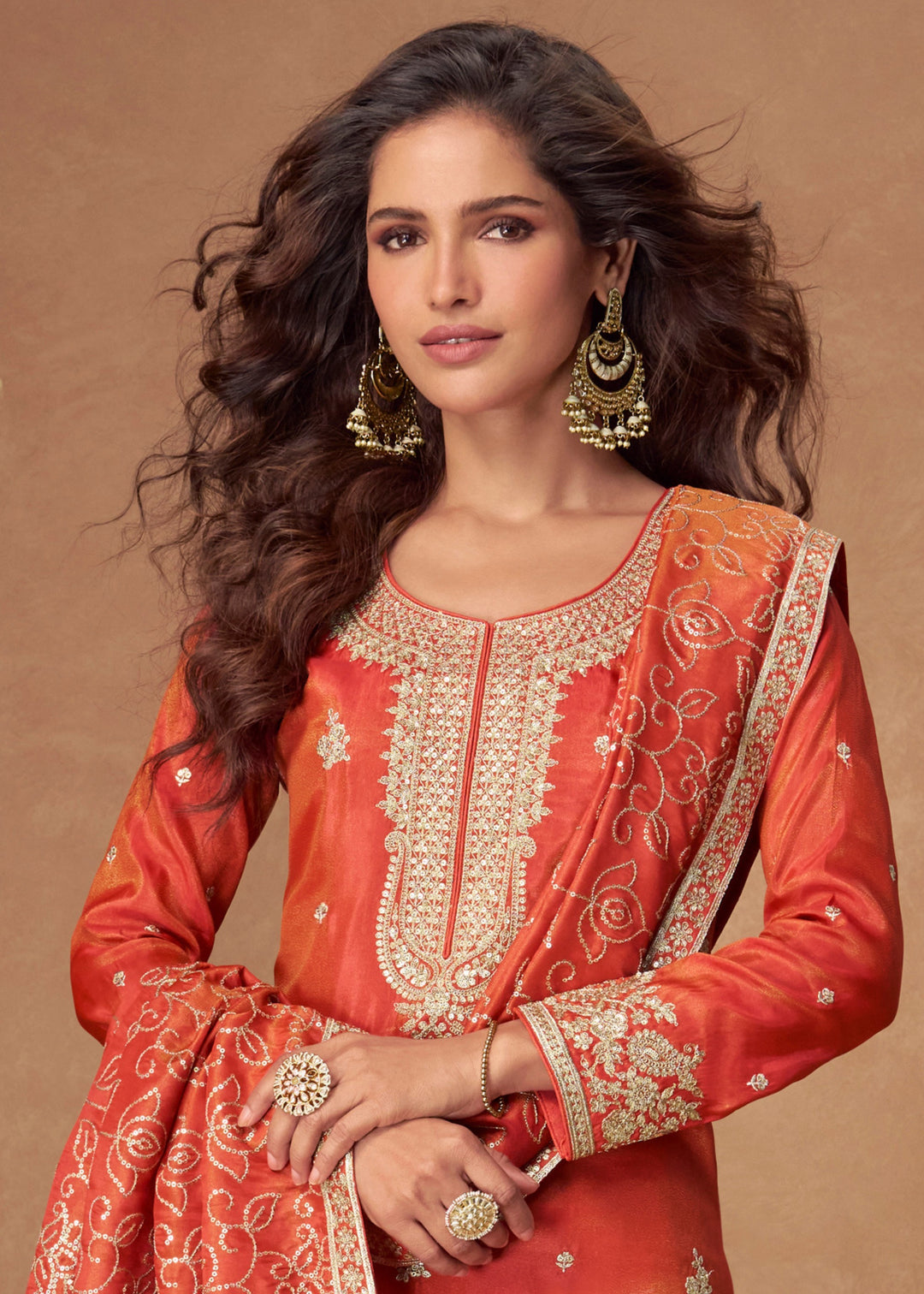 Rich Rust Orange Silk Salwar Suit