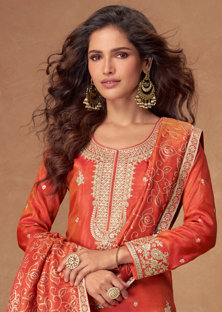 Rich Rust Orange Silk Salwar Suit
