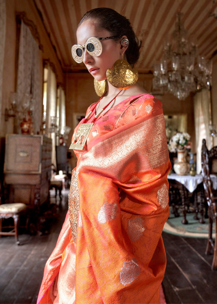 Orange Two Tone Handloom Weaving Silk Saree