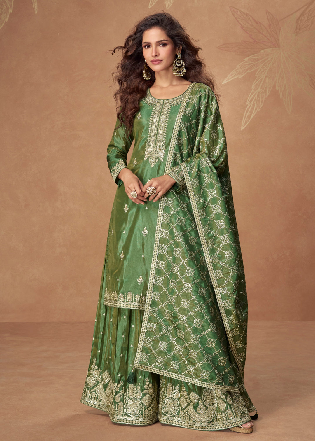 Elegant Mehendi Green Silk Salwar Suit