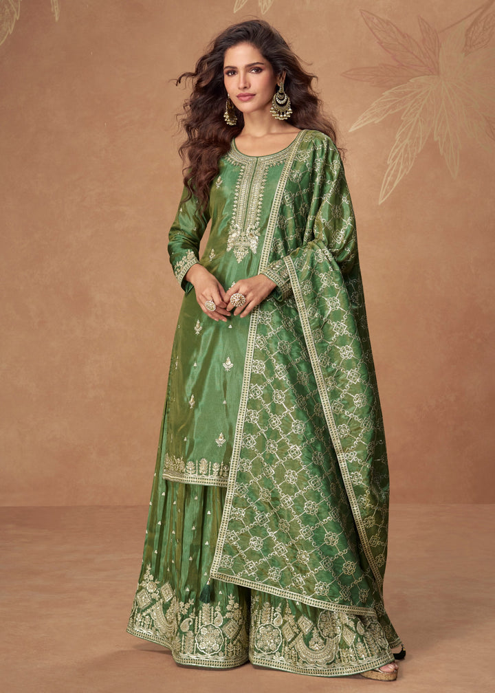 Elegant Mehendi Green Silk Salwar Suit