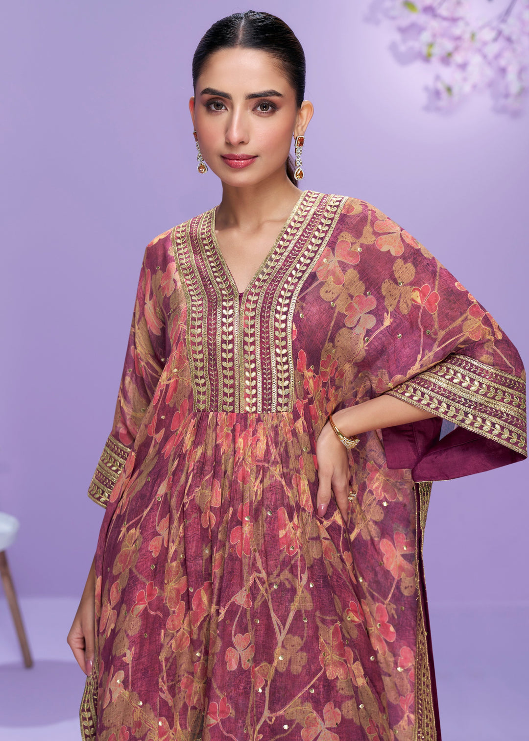 Mulberry Pink Georgette Kaftan Set