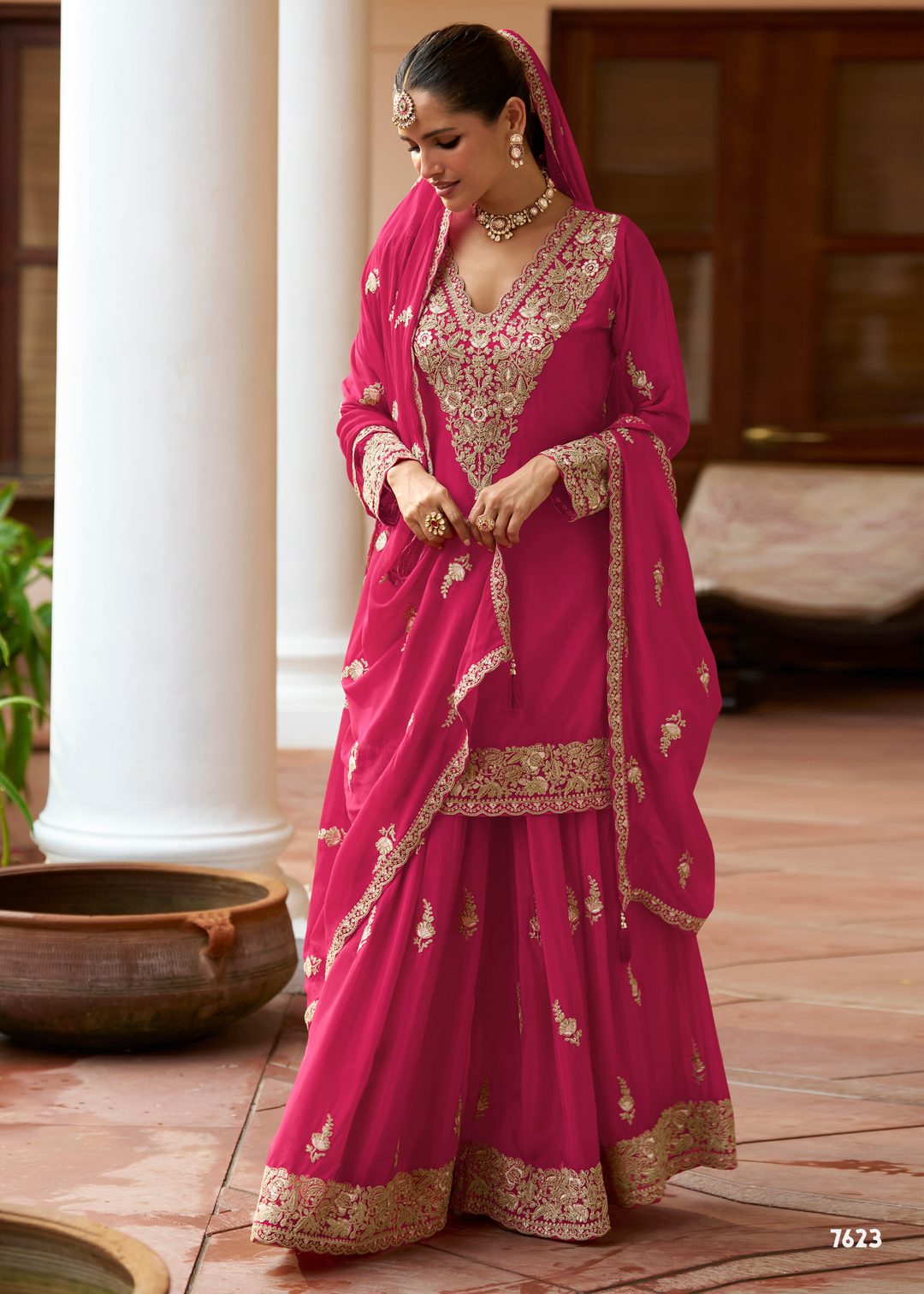 Rani Pink Chinon Palazzo Suit