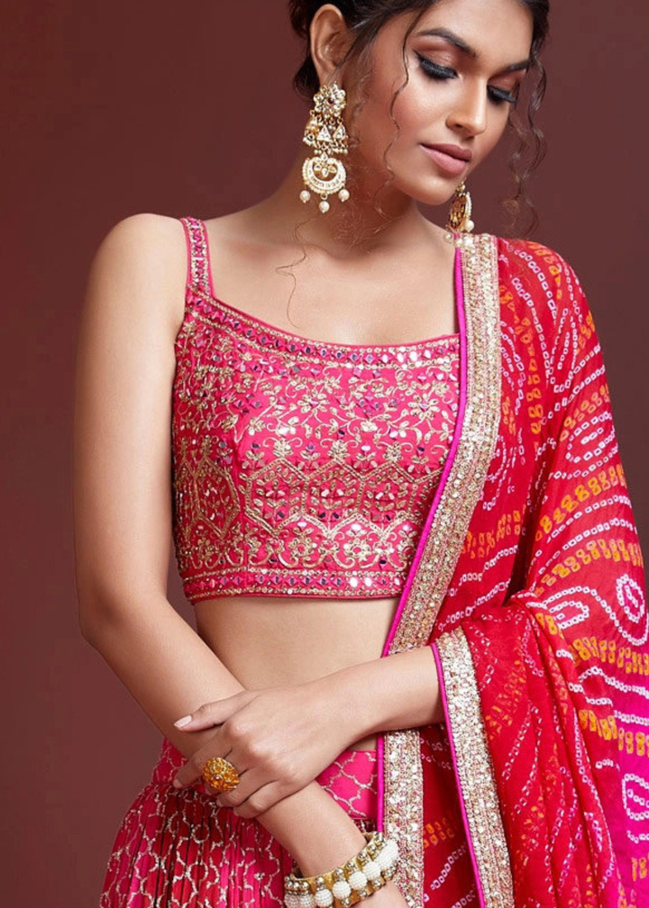 Magenta Pink Chinon Silk Lehenga Choli with Sequins & Mirror work