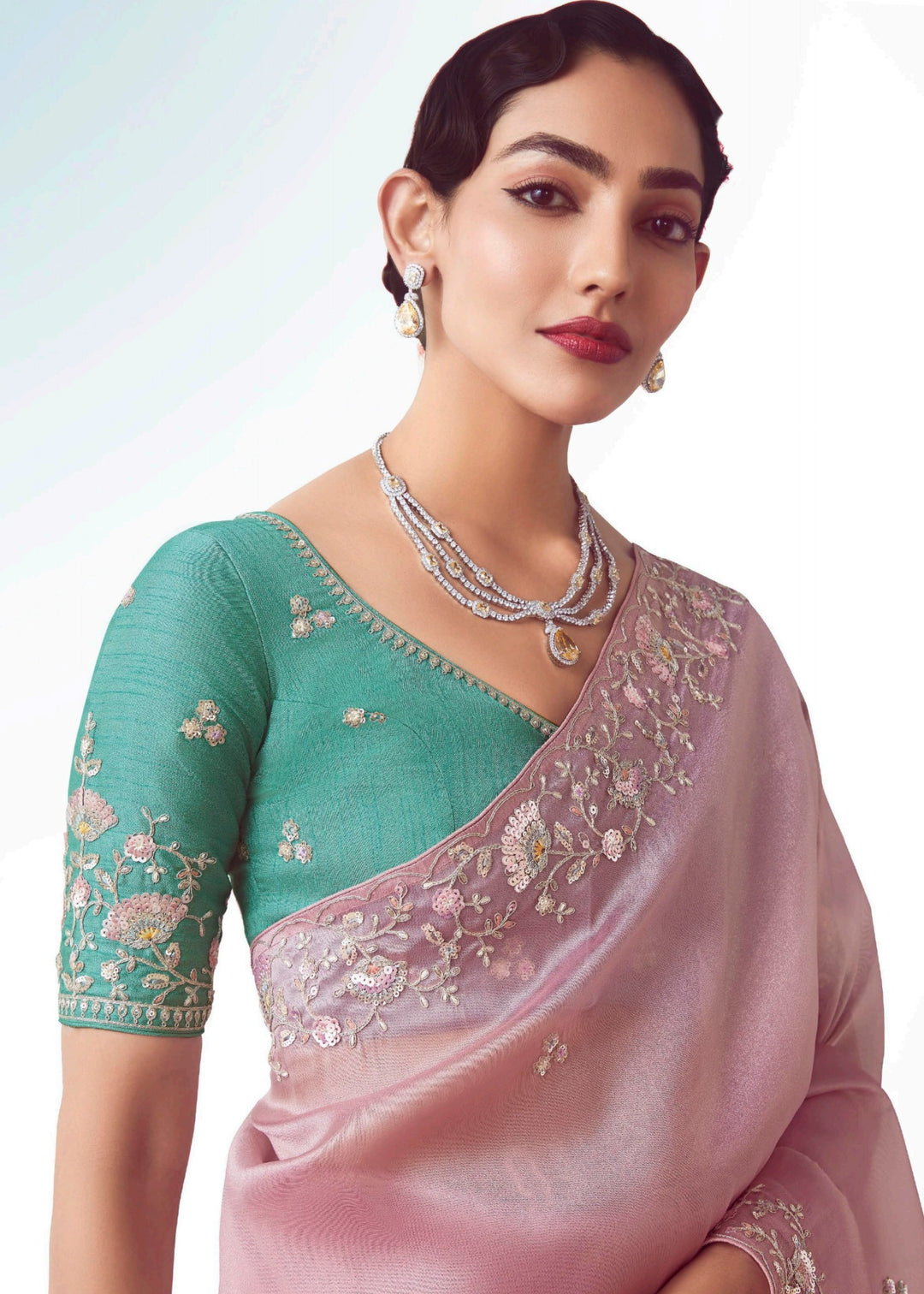 Crepe Pink Silk Saree With Embroidery