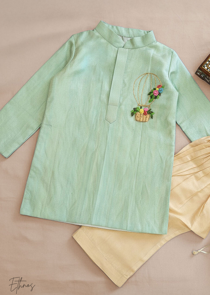 Raw Silk Pastel Green Kurta with Pajama
