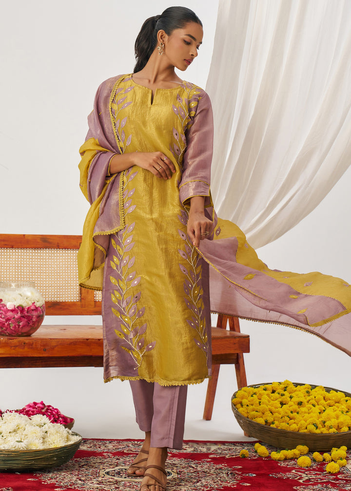 Iris Purple Silk Pant Suit With Embroidery Work