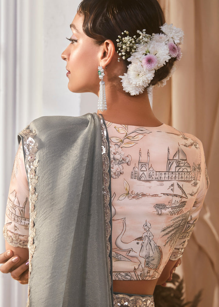 Slate Grey Fancy Silk Saree With Printed Blouse