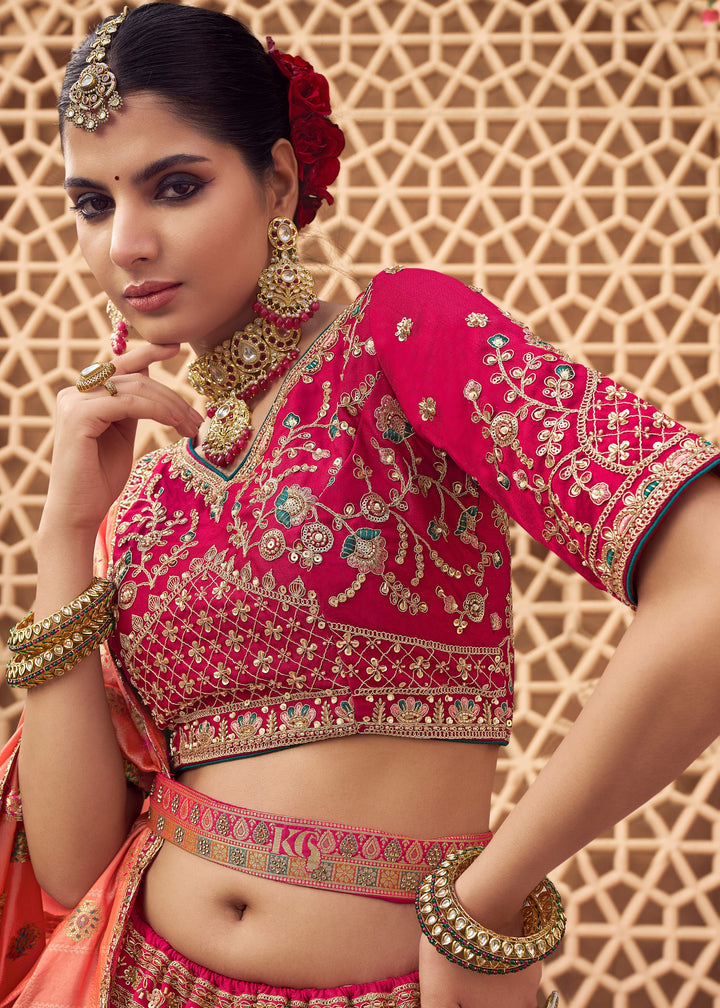 Punch Pink Banarasi Silk Lehenga Choli With Zarkan And Cut Work