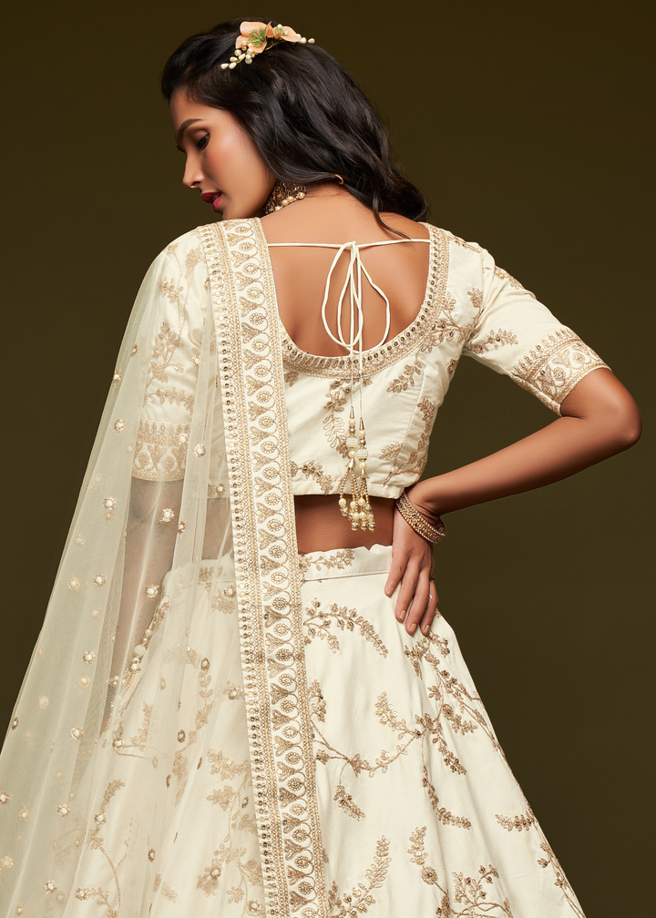 Pearl White Silk Lehenga Choli with Thread,Zari,Dori & Sequins work