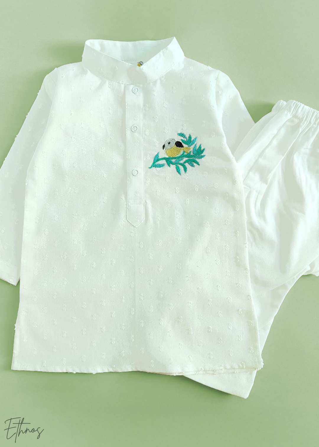Organic Cotton Textured White Kurta with Pant - Birdsong