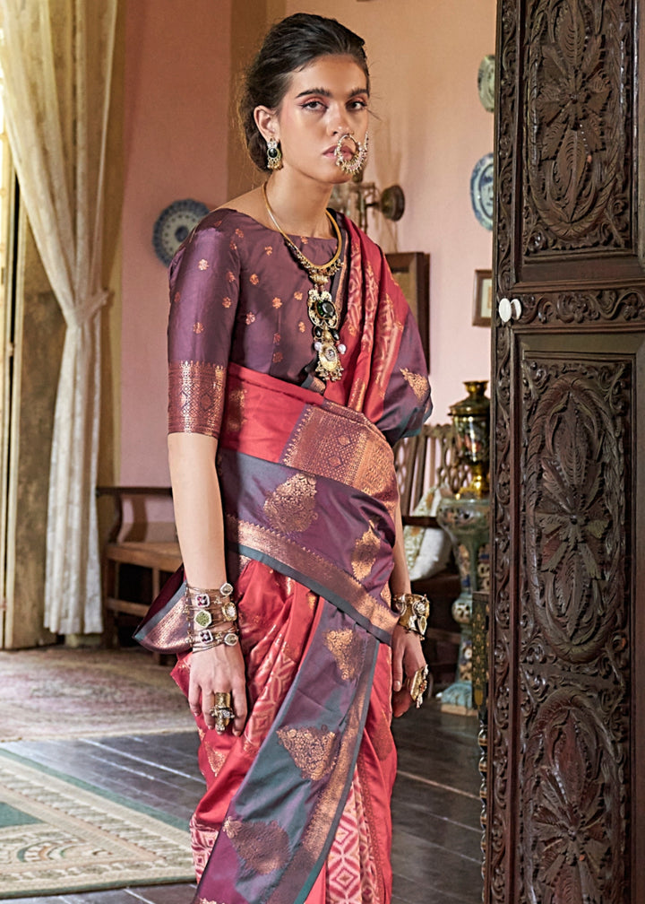 Salmon Pink Pochampally Handloom Silk Saree