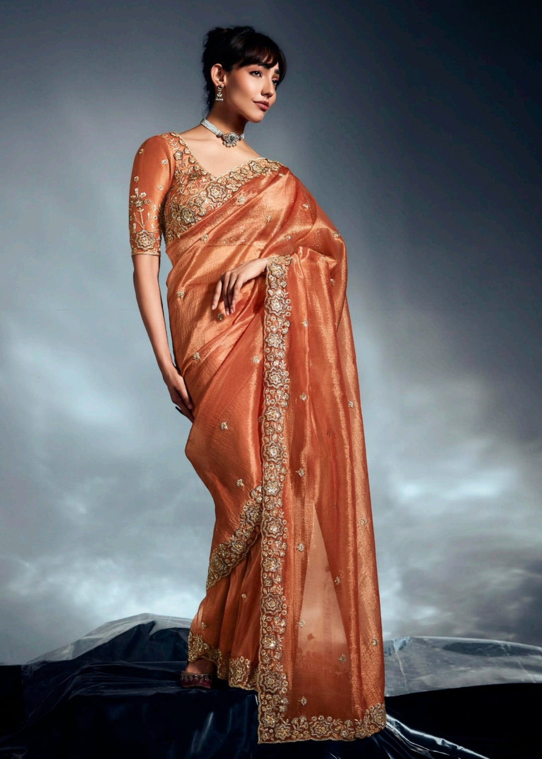 Orange Pure Fancy Saree with Hand Worked Border