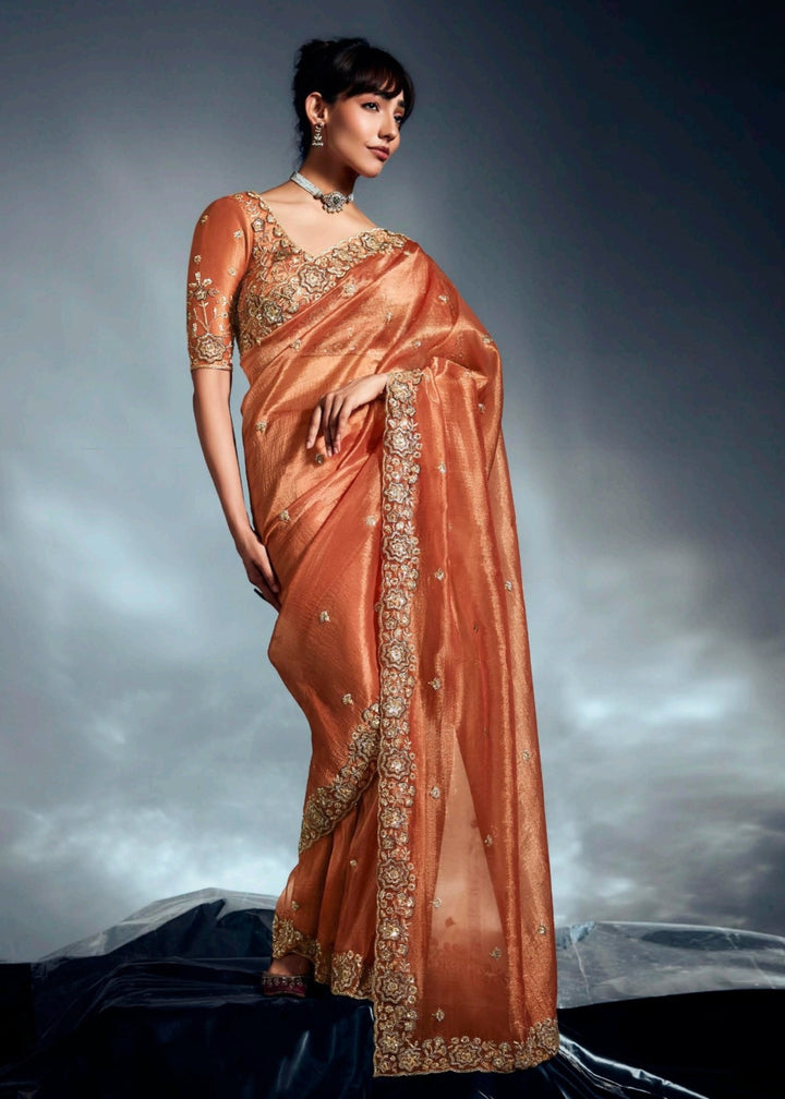 Orange Pure Fancy Saree with Hand Worked Border