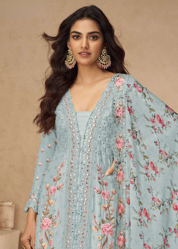 Pastel Blue Airtex Chinon Salwar Suit