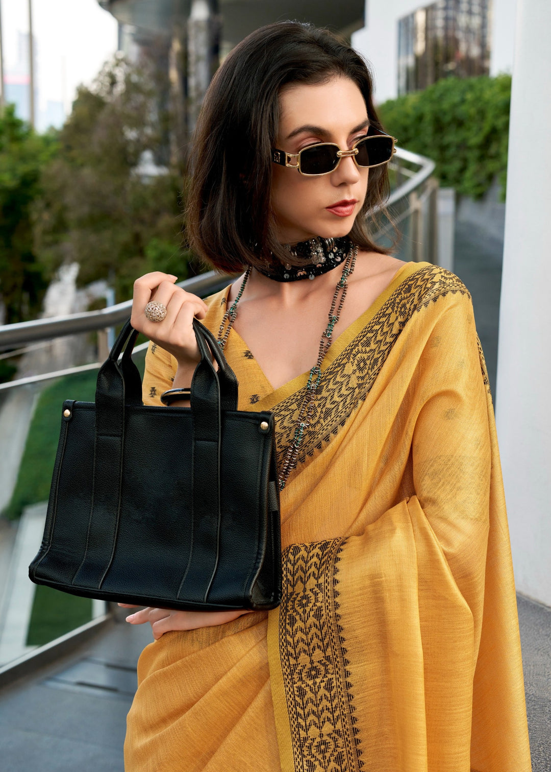 Mustard Yellow Linen Tissue Silk Saree