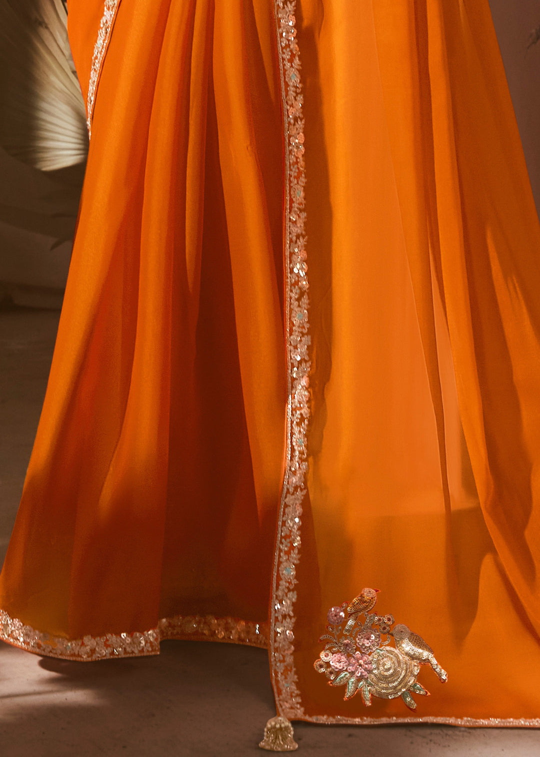 Bright Orange Fancy Silk Saree With Printed Blouse