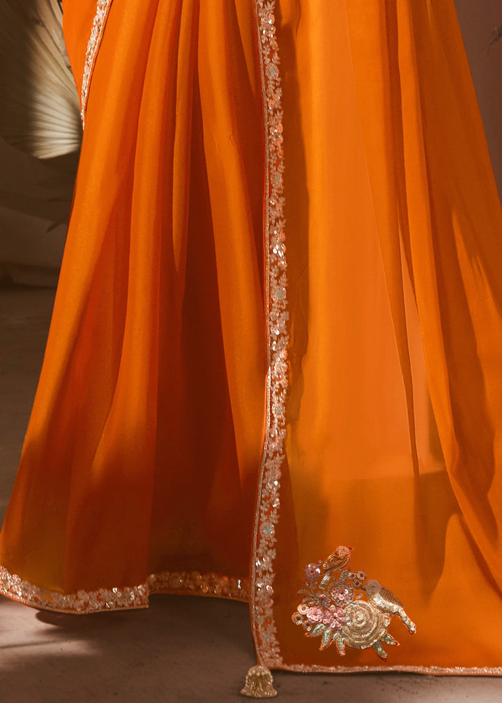 Bright Orange Fancy Silk Saree With Printed Blouse