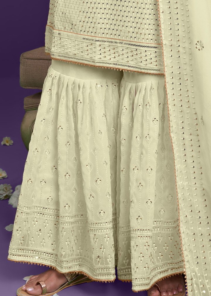 Blonde Yellow Georgette Sharara Suit with Thread, Sequins & Khatli work