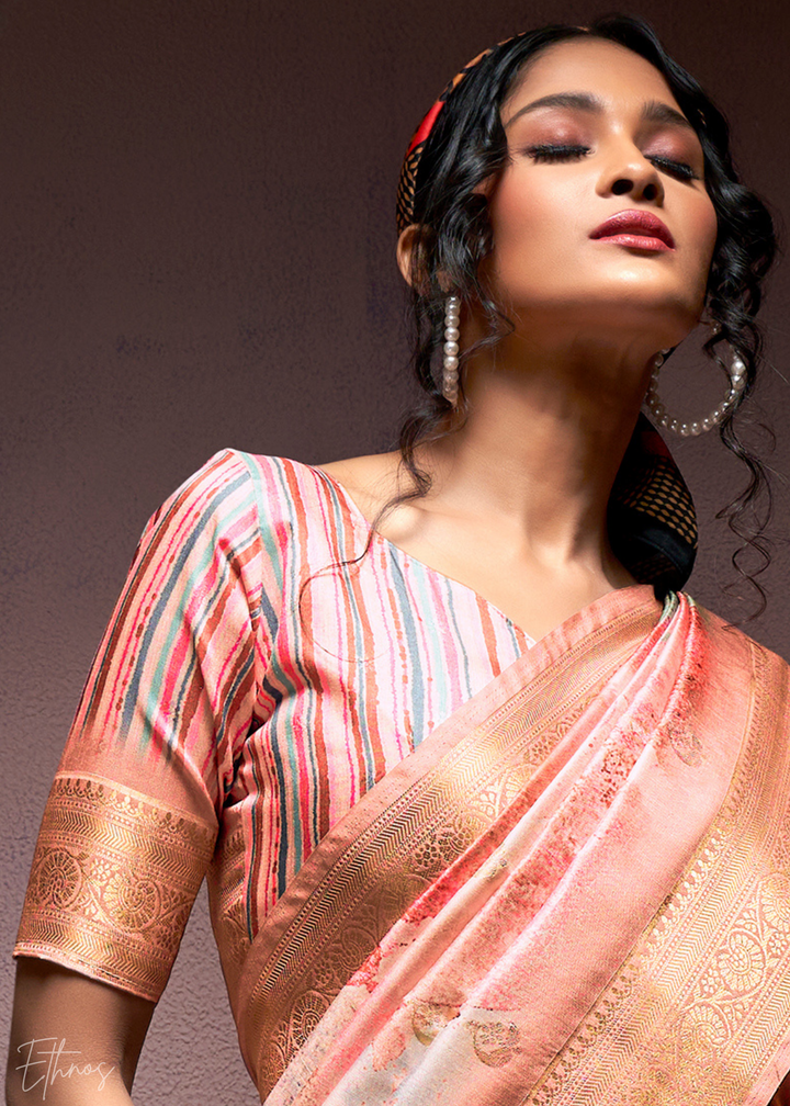 Cantaloupe Orange Handloom Weaving Silk Saree