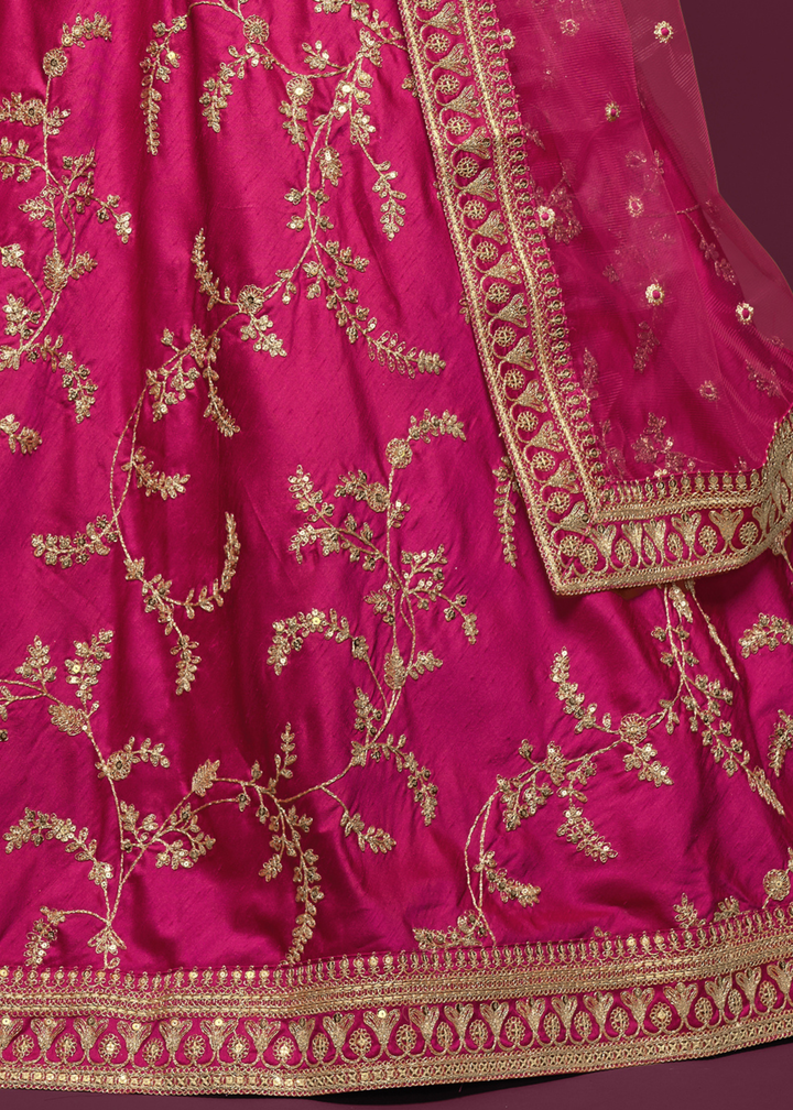 Cerise Pink Silk Lehenga Choli with Thread,Zari,Dori & Sequins work