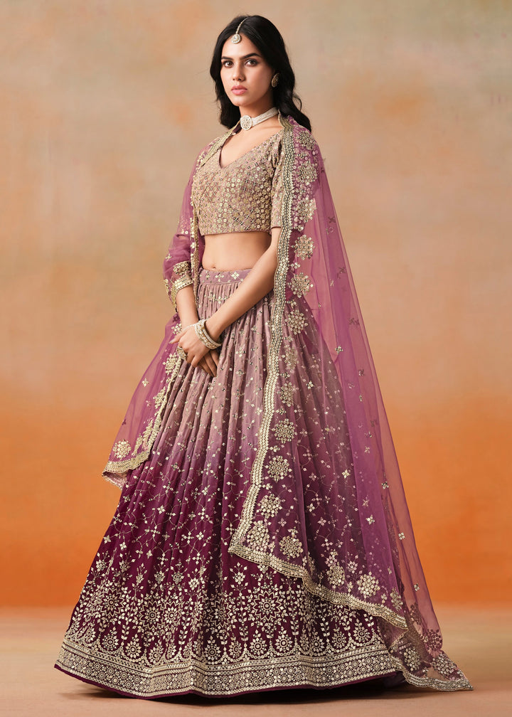 Maroon Sequins Zari Embroidered Work Georgette Lehenga