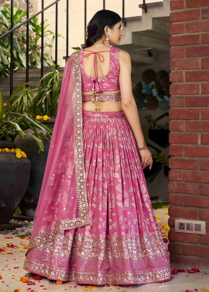 Pink Sequins and Zari Embroidery Work Silk Lehenga