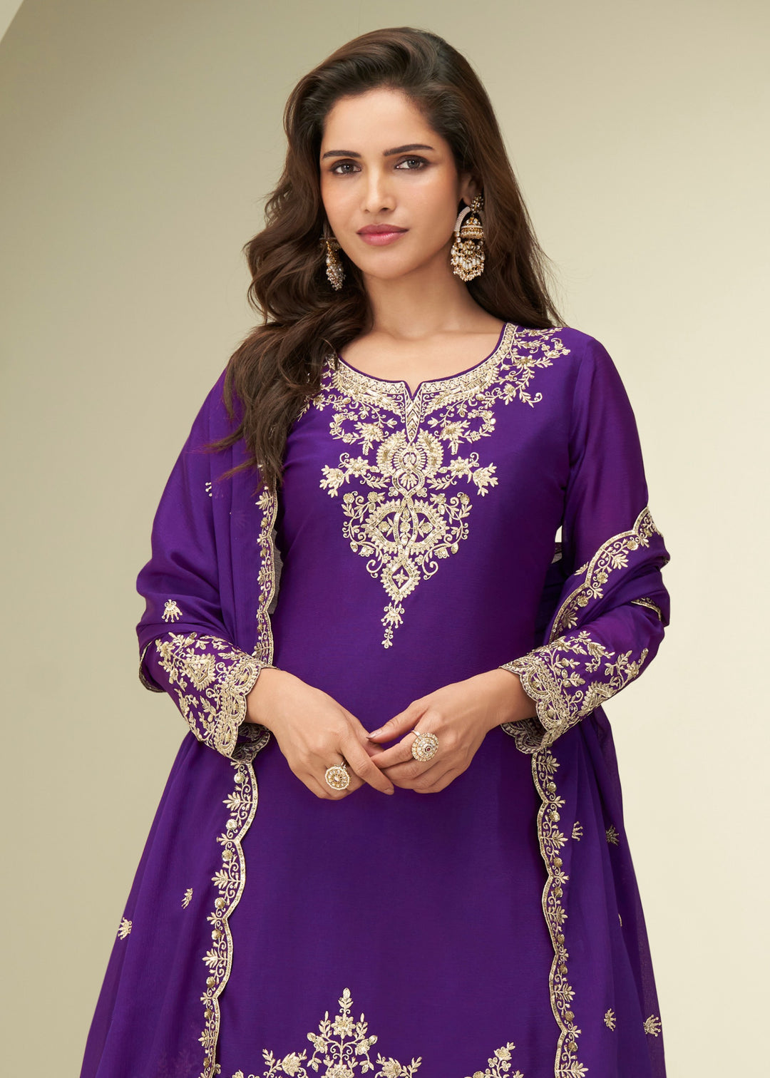 Deep Royal Purple With Golden Embroidery Chinnon Silk Salwar Suit Ethnos Deep Royal Purple With Golden Embroidery Chinnon Silk Salwar Suit Ethnos