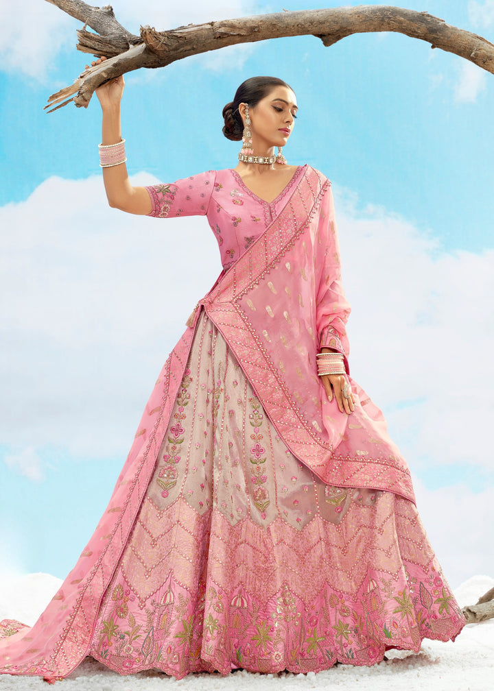 Soft Pink Silk Lehenga With Cut Work Border
