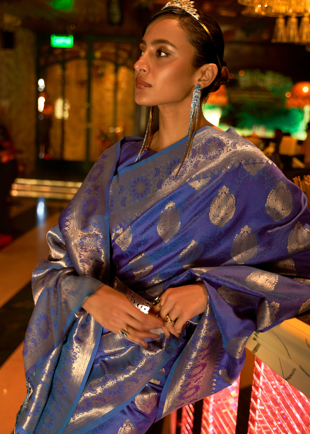 Lapis Blue Handloom Woven Banarasi Silk Saree