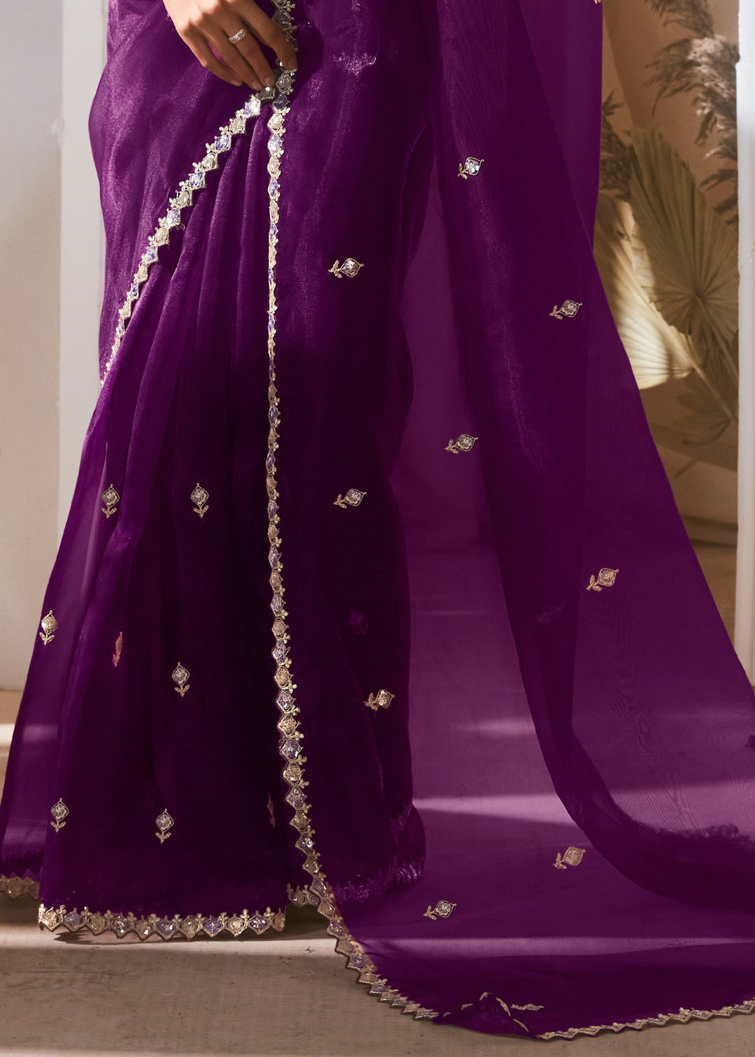 Grape Purple Fancy Silk Saree With Printed Blouse