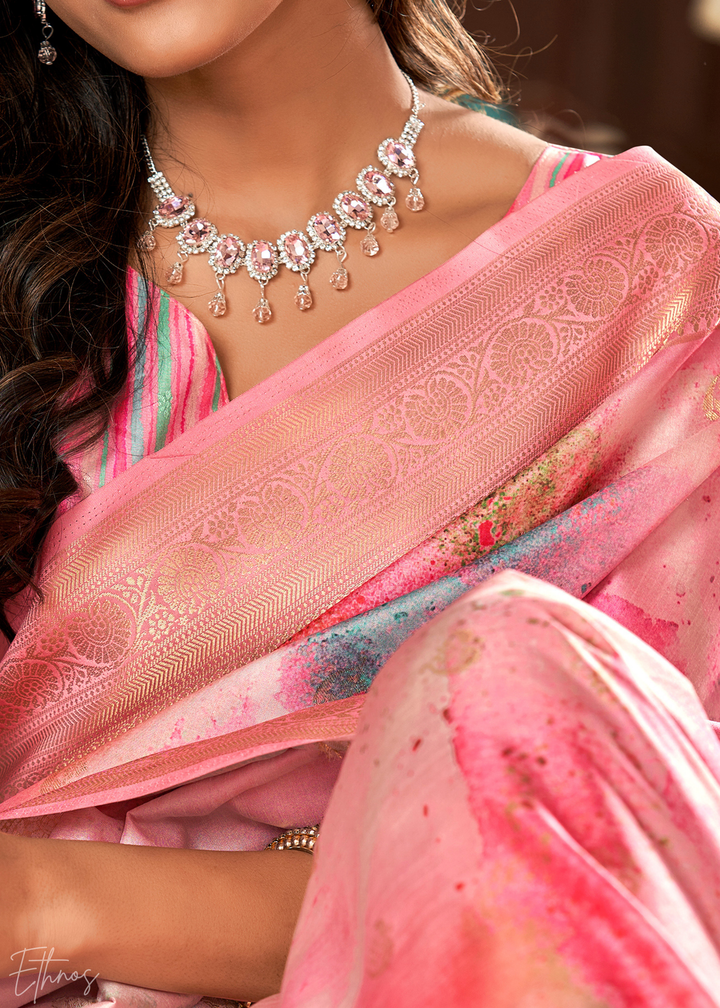 Pastel Pink Handloom Weaving Silk Saree