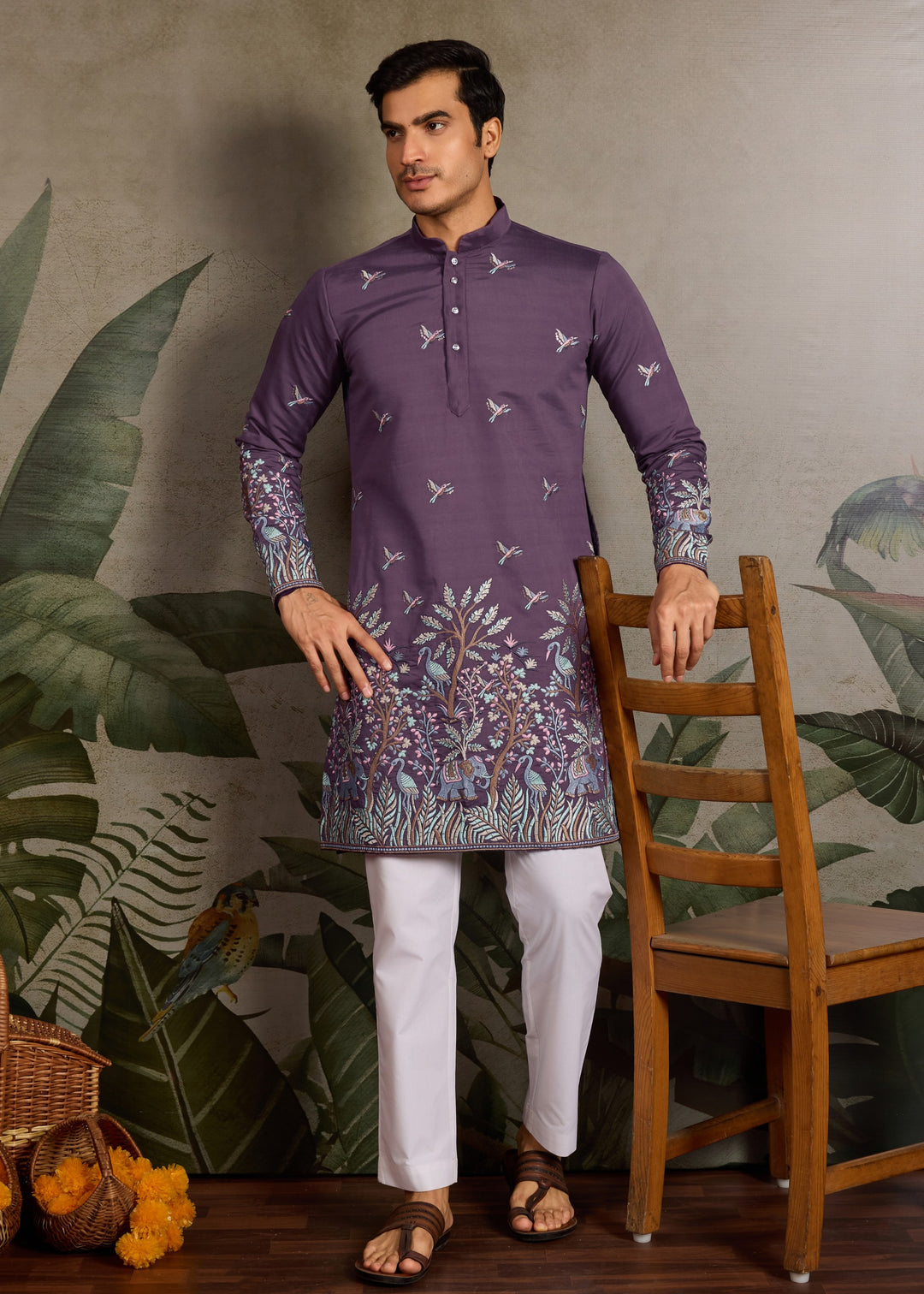 Dusty Plum Mens Silk Kurta with Pant