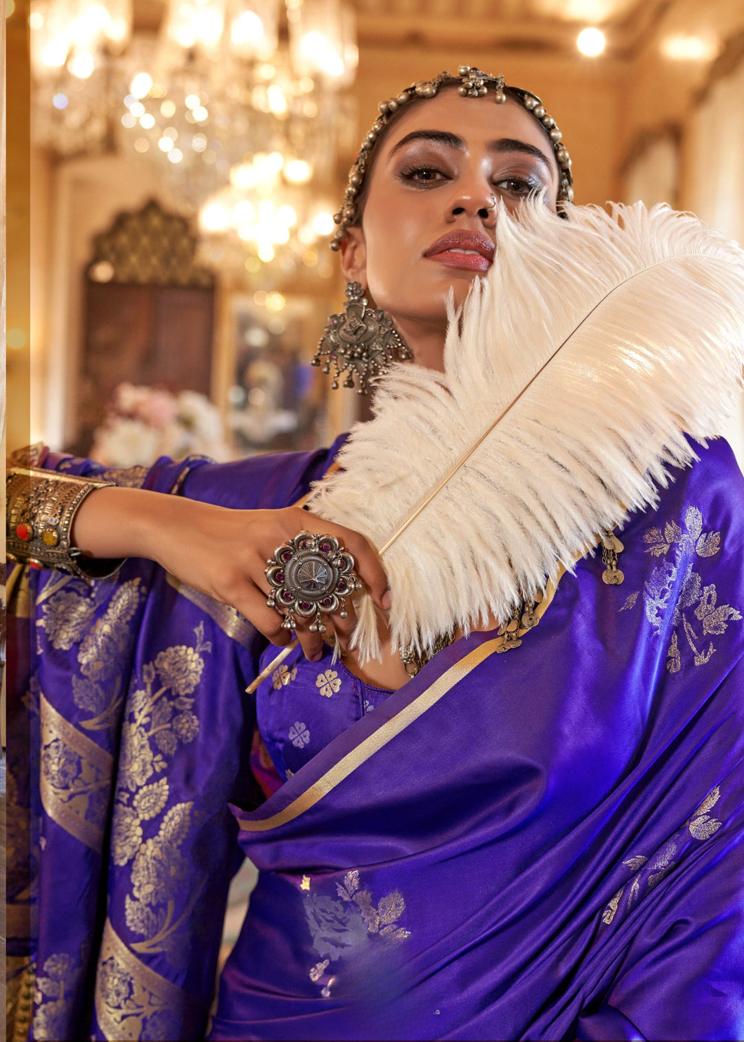 Lavender Pure Satin Handloom Weaving Silk Saree