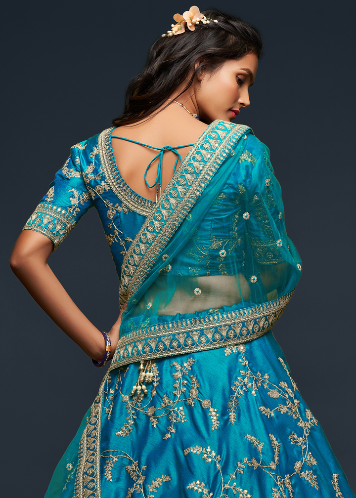 Cerulean Blue Silk Lehenga Choli with Thread,Zari,Dori & Sequins work
