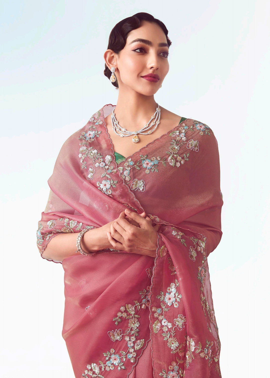 Brink Pink Fancy Fabric Silk Saree With Hand Embroidered Work And Cut Work Border