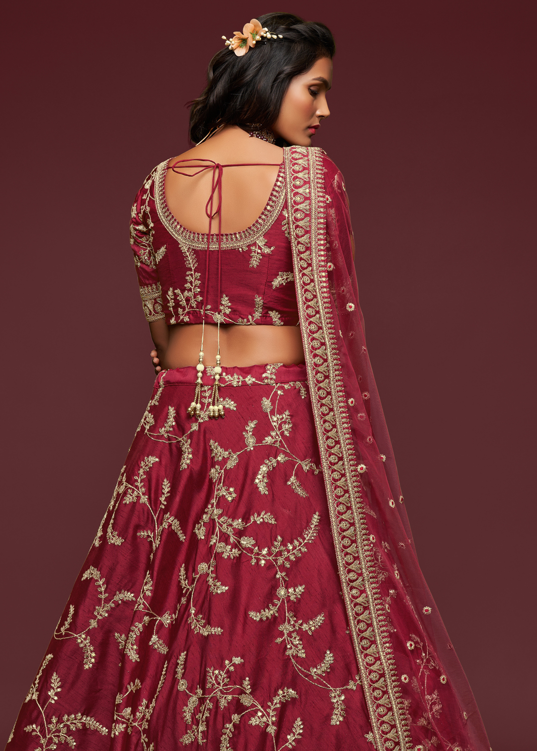 Barn Red Silk Lehenga Choli with Thread,Zari,Dori & Sequins work
