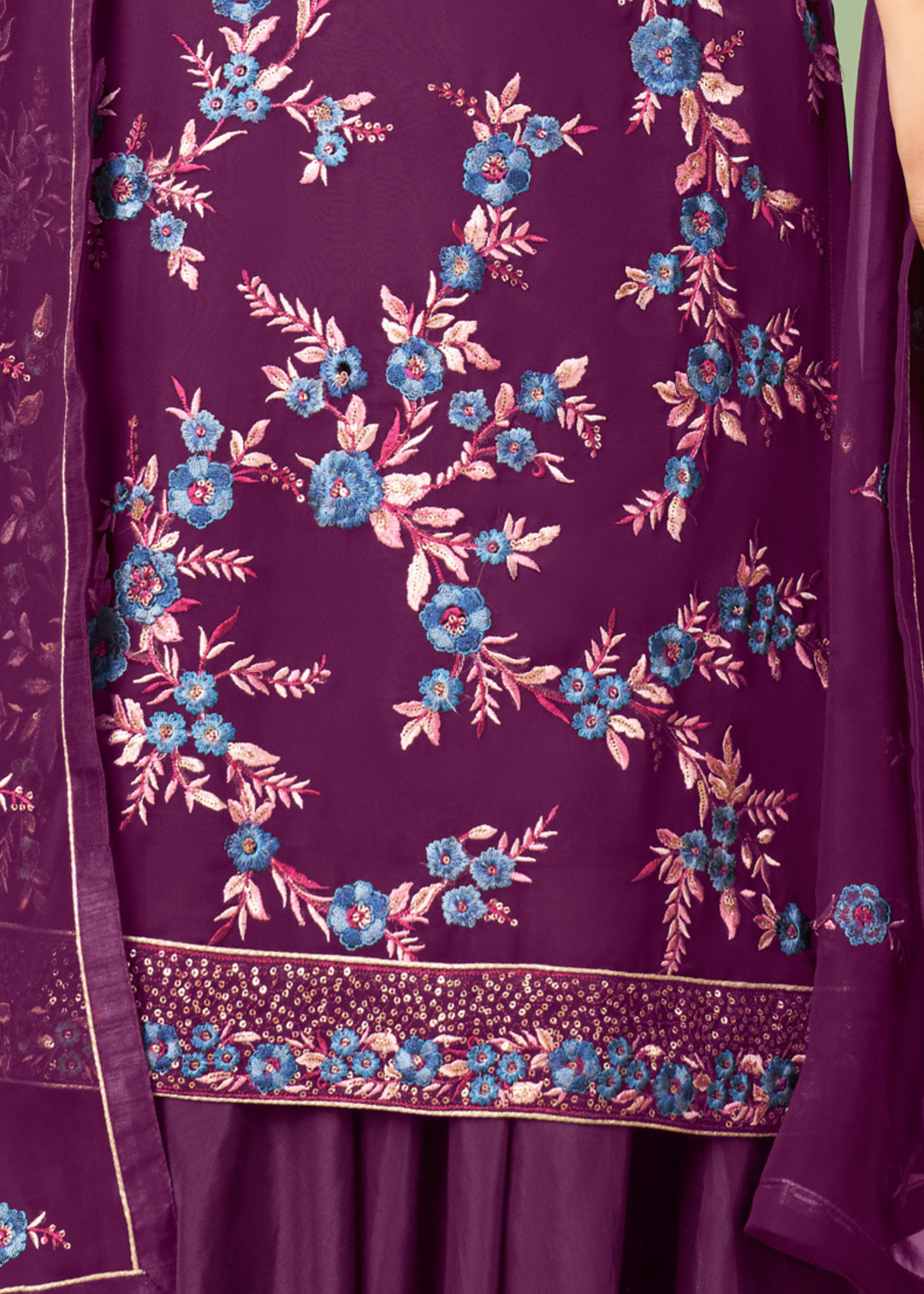 Lollipop Purple Georgette Salwar Suit with Multi Colour Thread Embroidery & Sequence work
