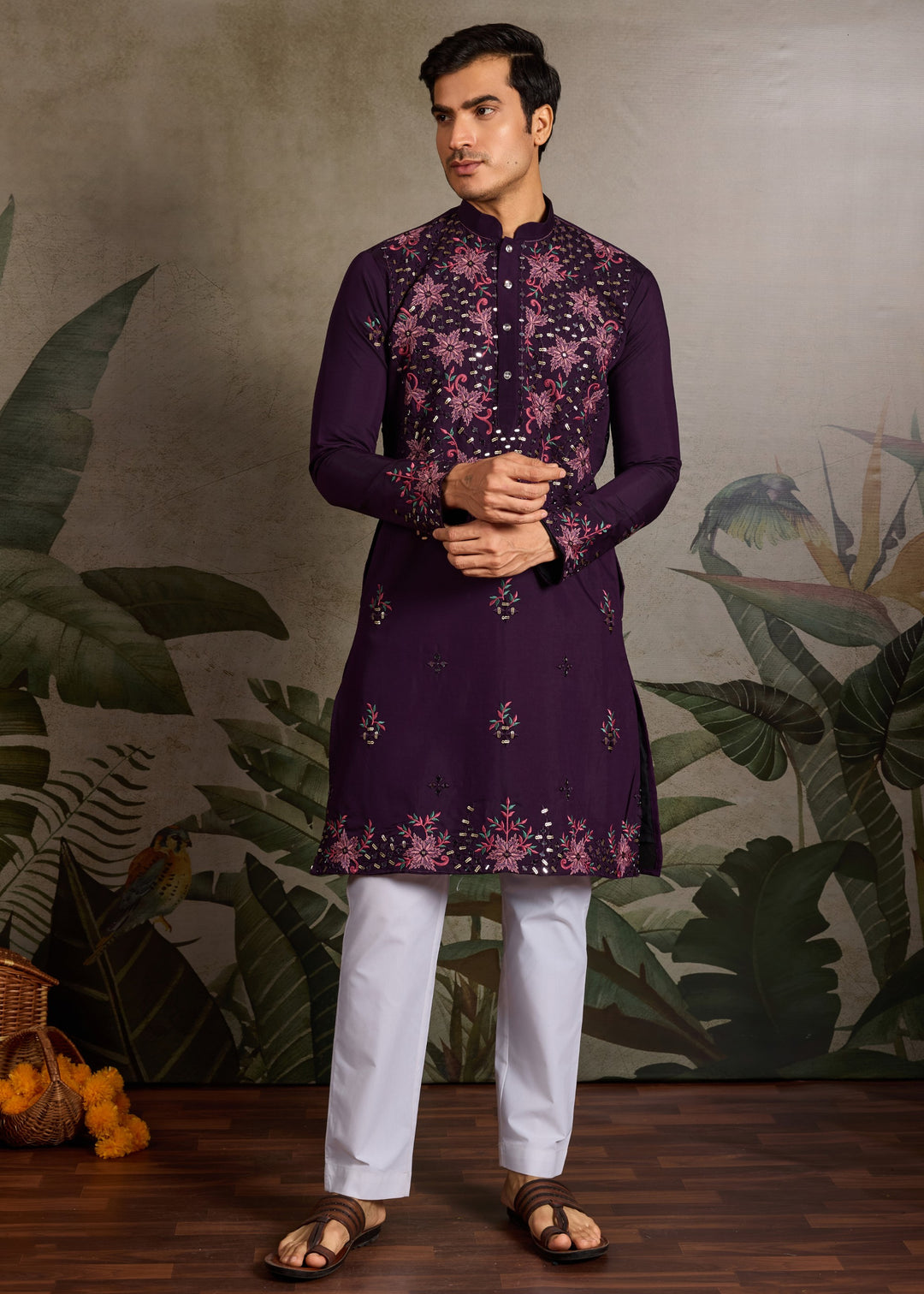 Deep Purple Mens Wear Silk Kurta with Pant