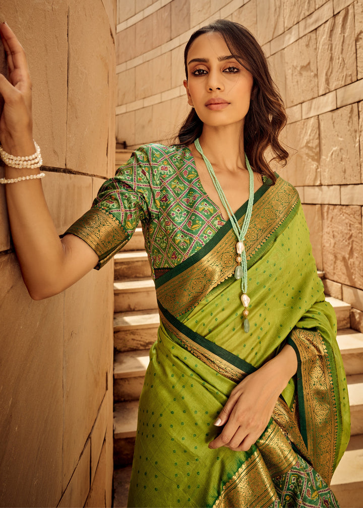 Green Handloom Weaving Silk Saree