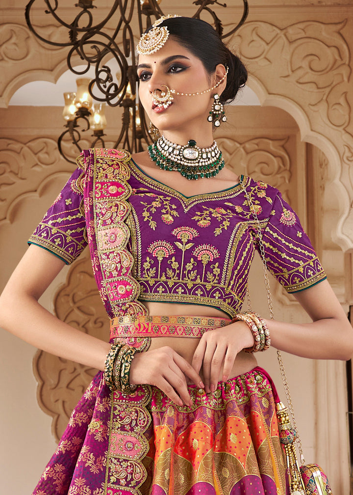 Bright Purple Banarasi Silk Lehenga with Zarkan & Cutwork
