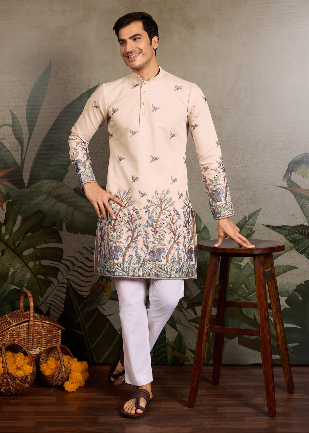 Blush Nude Mens Silk Kurta with Pant
