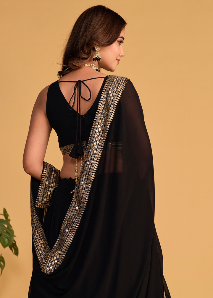 Onyx Black Georgette Lehenga Choli With Sequins Zari Embroidered Work : Top Pick